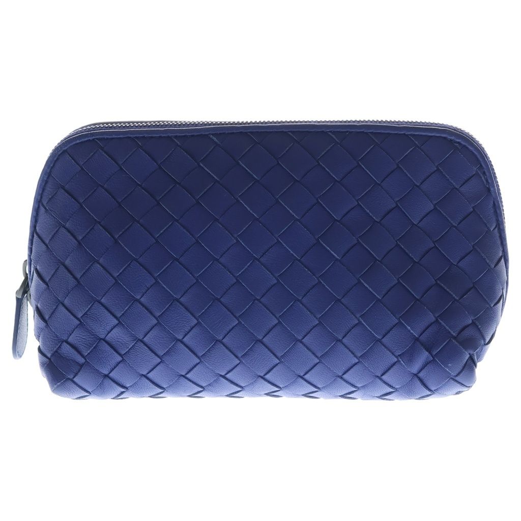BOTTEGA VENETA (ボッテガヴェネタ) イントレチャート レザー コスメ ポーチ ネイビー