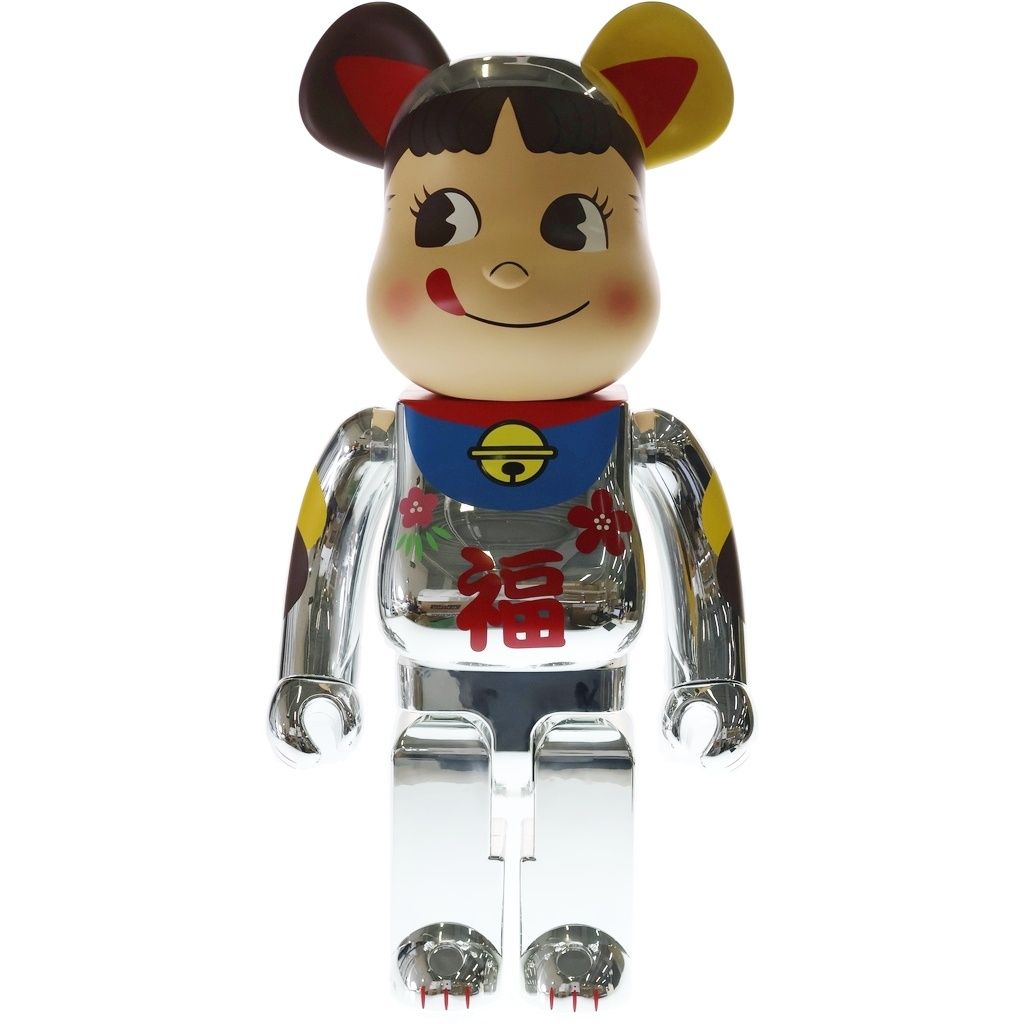 BE@RBRICK (ベアブリック) ×不二家 ペコちゃん 招き猫 福銀メッキ 1000% フィギュア シルバー 箱