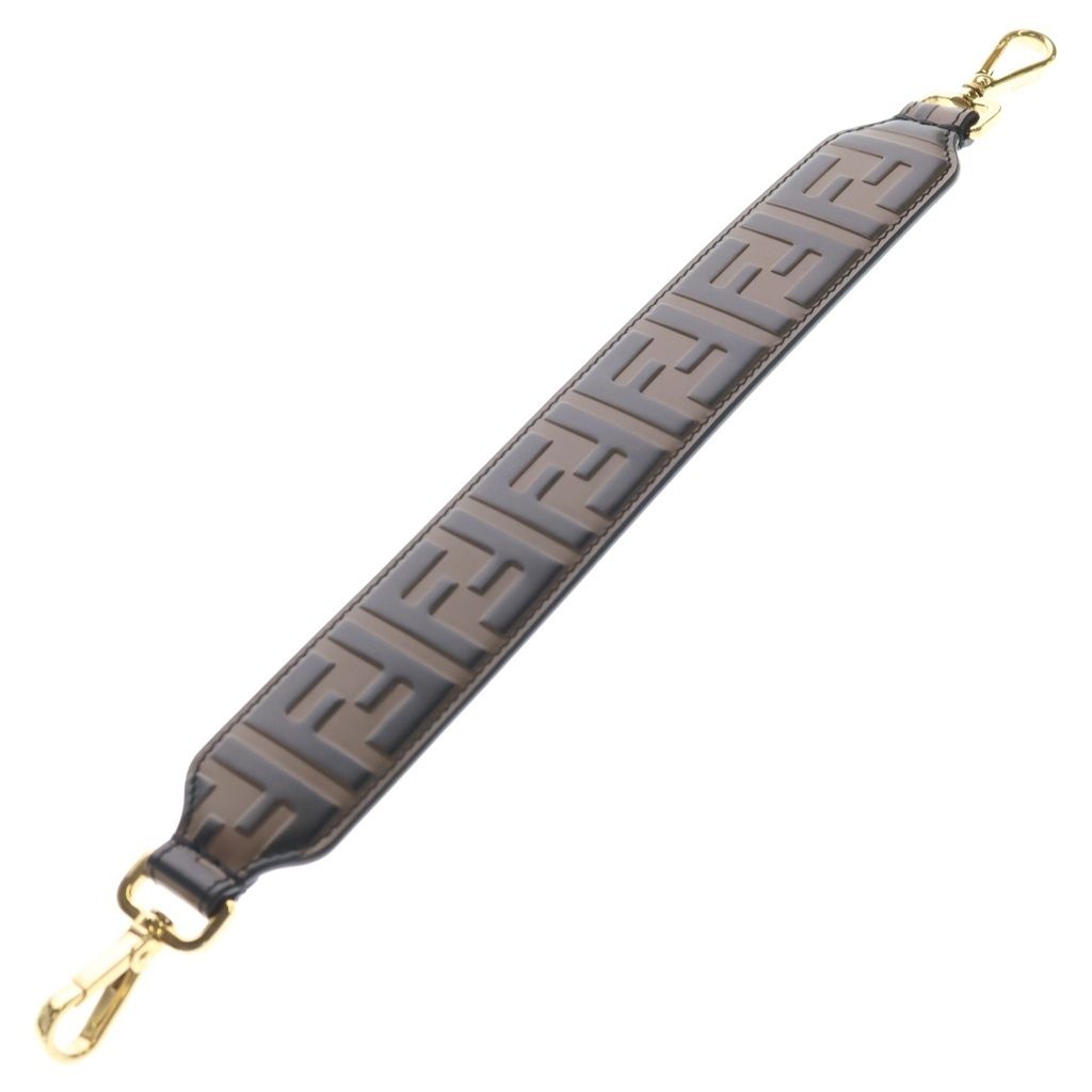 FENDI (フェンディ) ミニストラップユー ズッカ レザー ゴールド金具 8AV105 ショルダーストラップ ブラウン