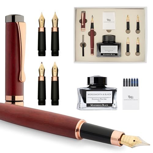 Wordsworth & Black Fountain Pen Gift Set, インク瓶、6個のインクカートリッジ、インクコンバーター、4本の替えペン先、高級竹、ジャーナリング、カリグラフィー、滑らかな書き味のペン [バイオレットウッド] 9c941f76