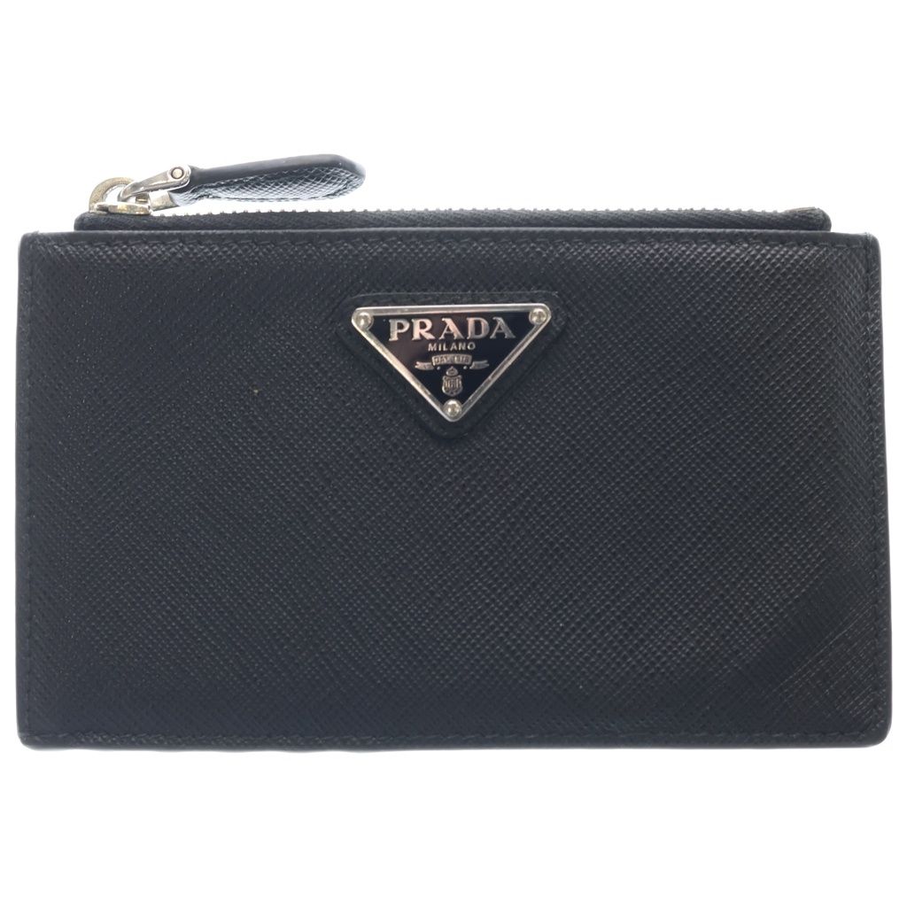 PRADA (プラダ) トライアングルロゴ サフィアーノ レザー カードケース 名刺入れ パスケース コインケース ブラック