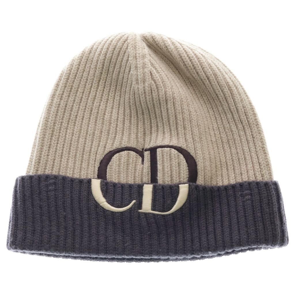 Christian Dior (クリスチャンディオール) CDシグネチャー ウール ニットキャップ ビーニー 帽子 #L ベージュ 213MB01AT371