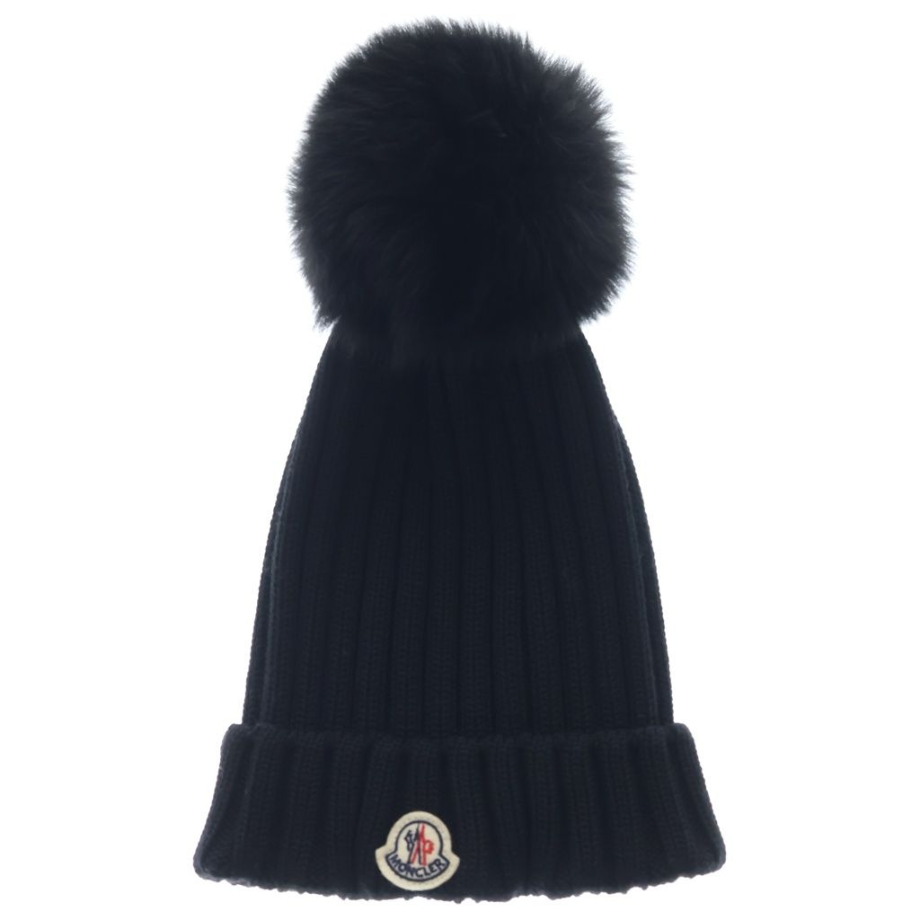 MONCLER (モンクレール) ファー付き ニットキャップ ウール ニット帽 ブラック F20933B70201
