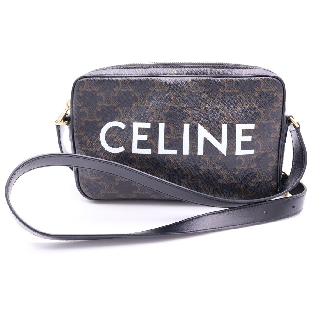CELINE (セリーヌ) トリオンフ ミディアム メッセンジャーバッグ ブラック PVC レザー ゴールド金具