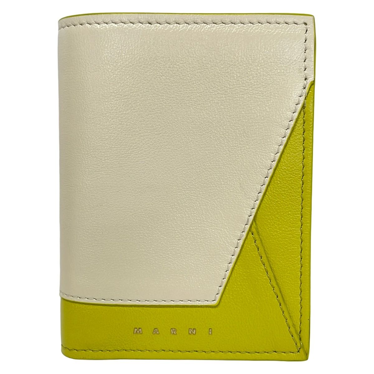 MARNI(マルニ) 2つ折り財布美品 - アイボリー×イエローグリーン レザー
