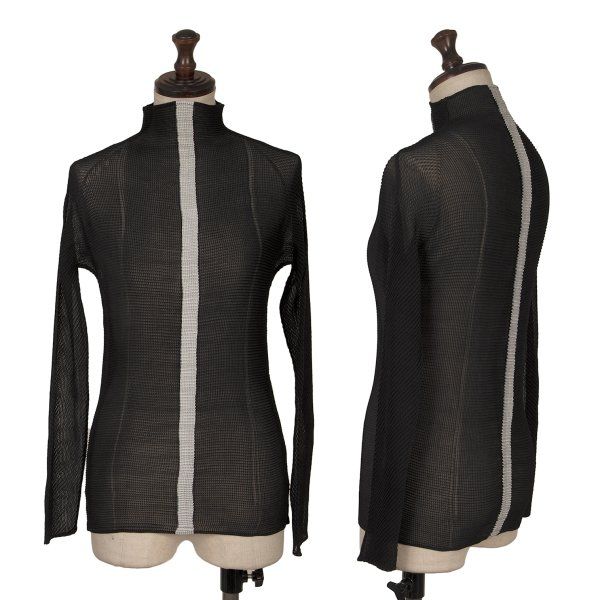 イッセイミヤケISSEY MIYAKE センターラインストレッチプリーツカットソー 黒グレーM
