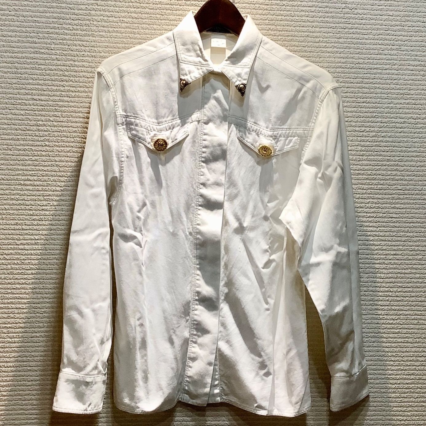 ジャンニ ヴェルサーチ GIANNI VERSACE メドゥーサ ウエスタン シャツ ブラウス 白 ゴールド [38] レディース VINTAGE ヴィンテージ C606