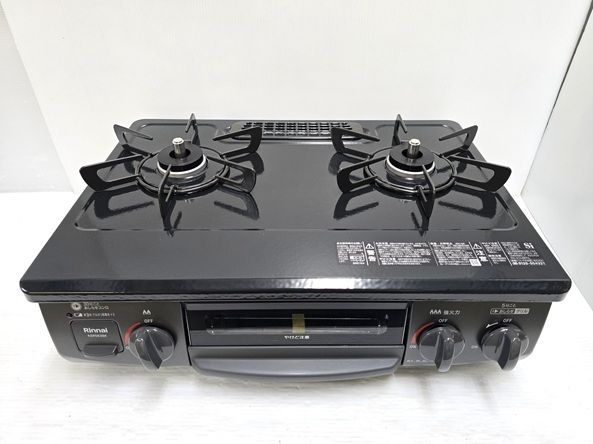 【中古未使用品】 リンナイ Rinnai ガスコンロ ガステーブル 都市ガス 右強火力 水無片面焼グリル KSR563BKR 2026年製 〇YR-20154〇