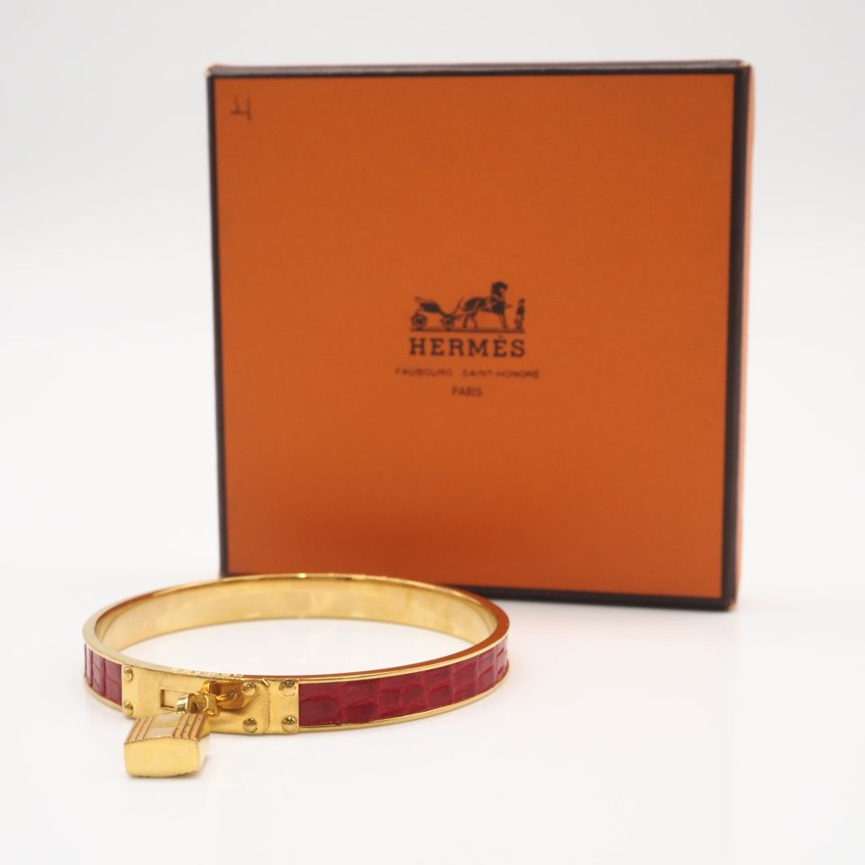 ★3日以内返品可★ 美品 HERMES エルメス ケリー リザード バングル GP - バングル ゴールド レッド GP リザード レディース