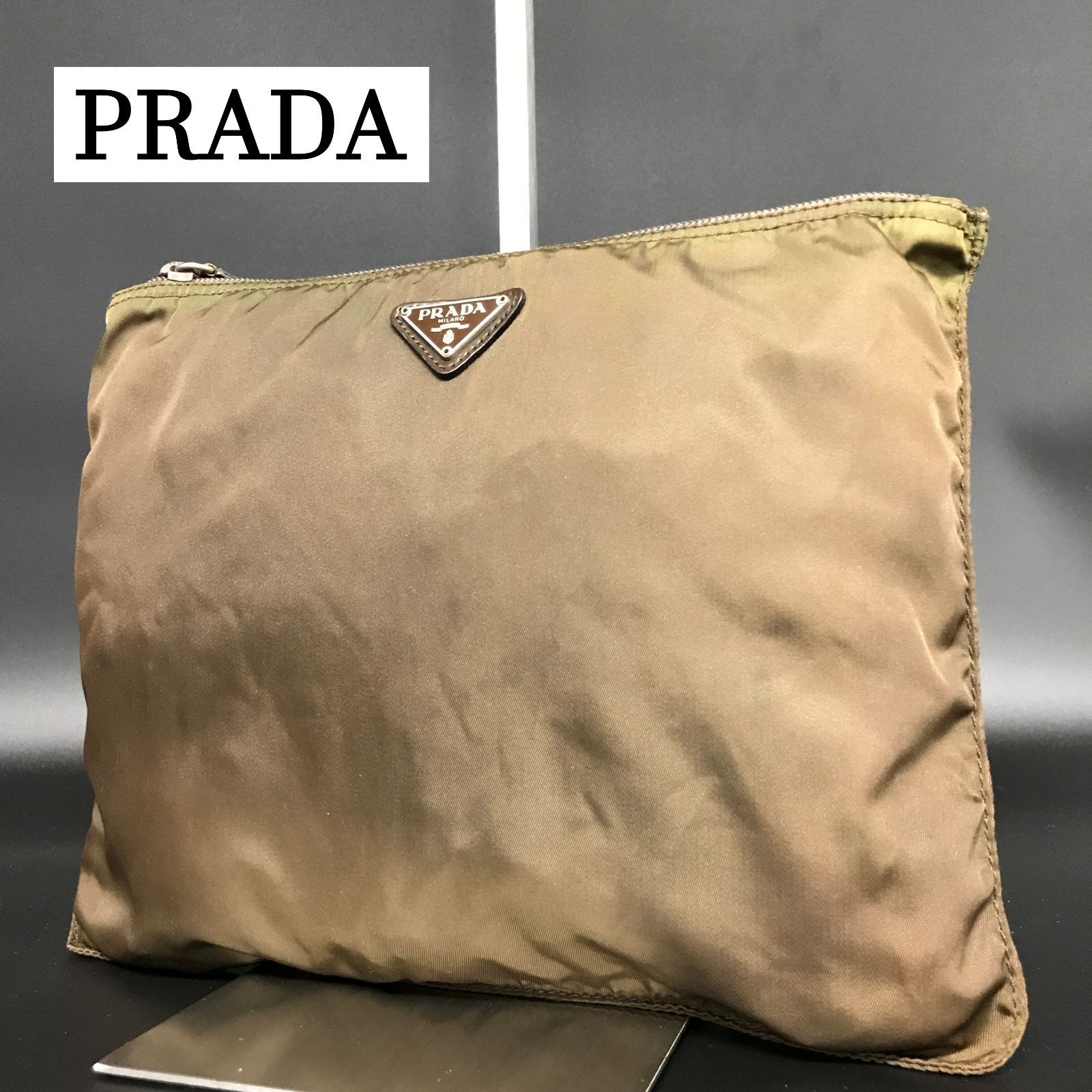 PRADA プラダ ナイロン製 ポーチ 三角ロゴ ブラウン系 PRADA プラダ ポーチ マルチポーチ 三角ロゴ テスートナイロン