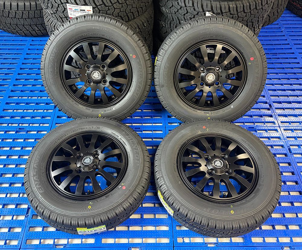 新品 タイヤホイール 4本 DUNLOP エナセーブ VAN01 145/80R12 80/78N MUD-XⅡ 12x4.0 +43 100-4H 12インチ