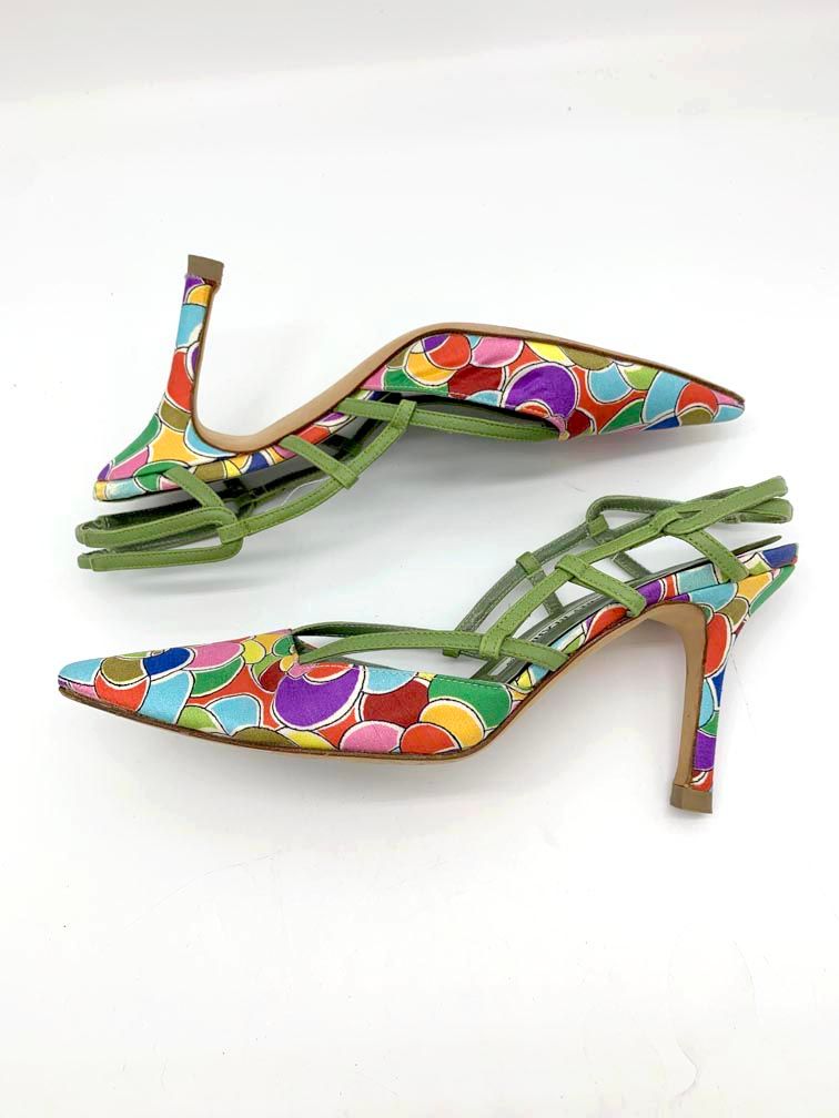 Manolo Blahnik マノロブラニク アンクルストラップ カラフル 総柄