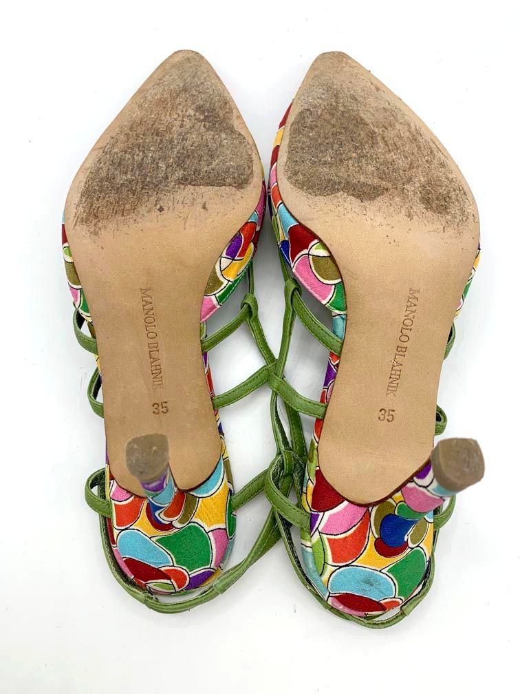 Manolo Blahnik マノロブラニク アンクルストラップ カラフル 総柄