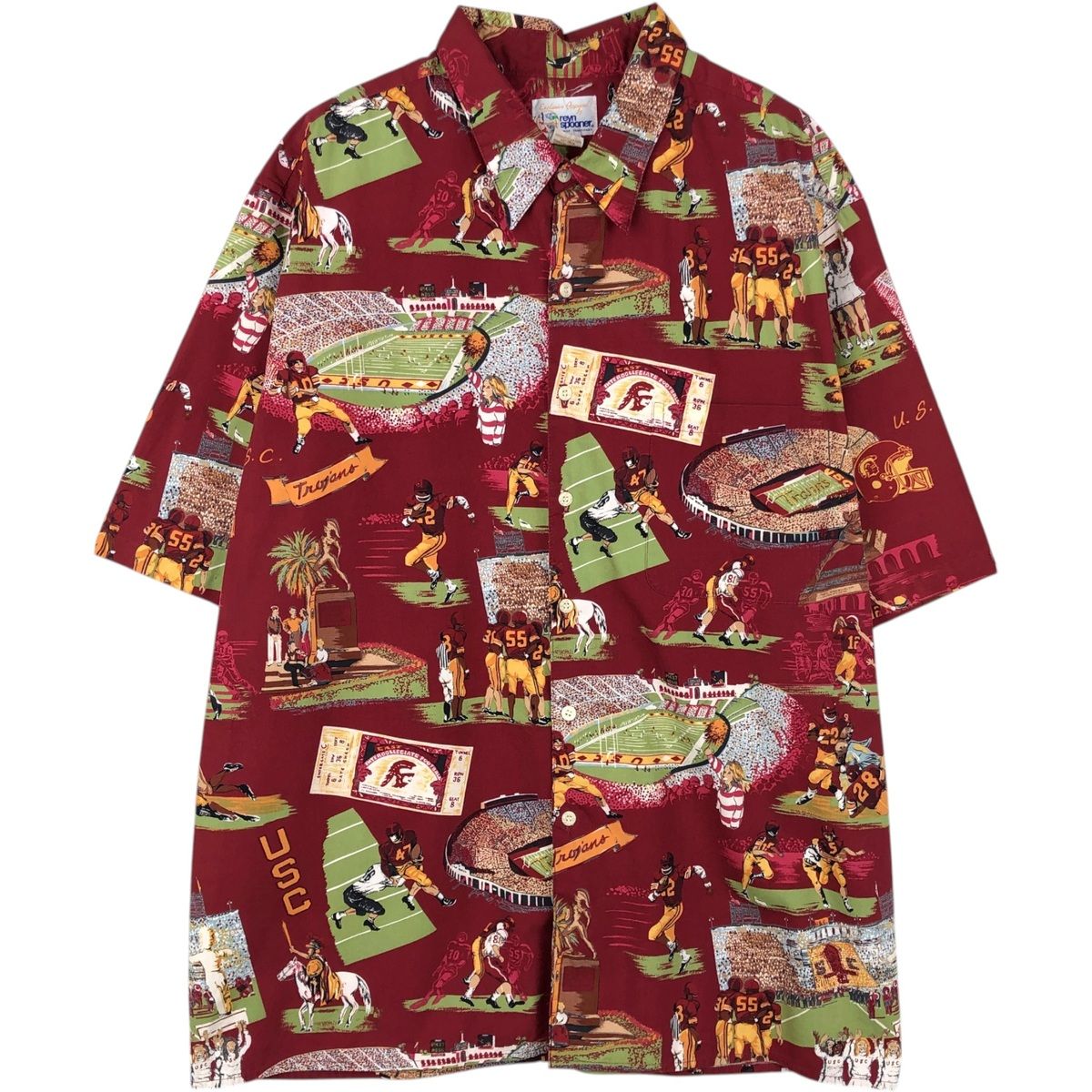 古着 90年代 レインスプーナー REYNSPOONER Exclusive Apparel 水着タグ ビキニタグ 総柄 ハワイアンアロハシャツ/eaa653112