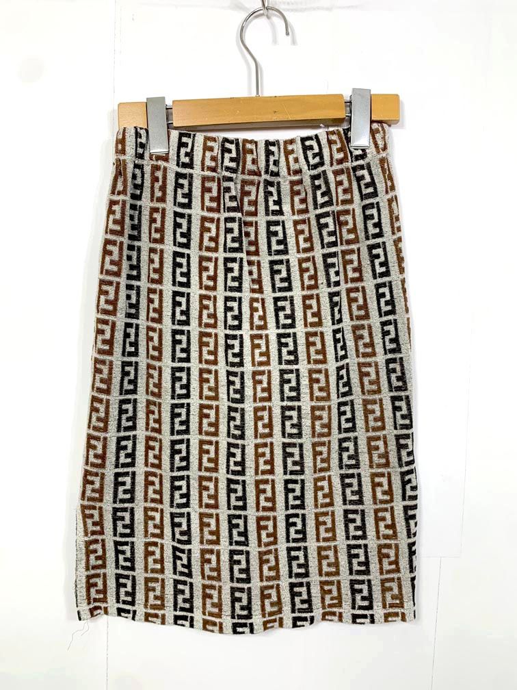 FENDI フェンディ ズッカ柄 パイル生地 ウエストゴム ミニ丈 タイト スカート 茶 ■■◎レディース