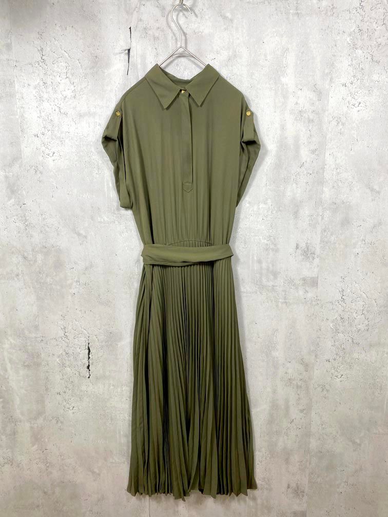 LAUREN RALPH LAUREN ローレン ラルフローレン プリーツ シャツ ワンピース size2/カーキ ■◆◎レディース