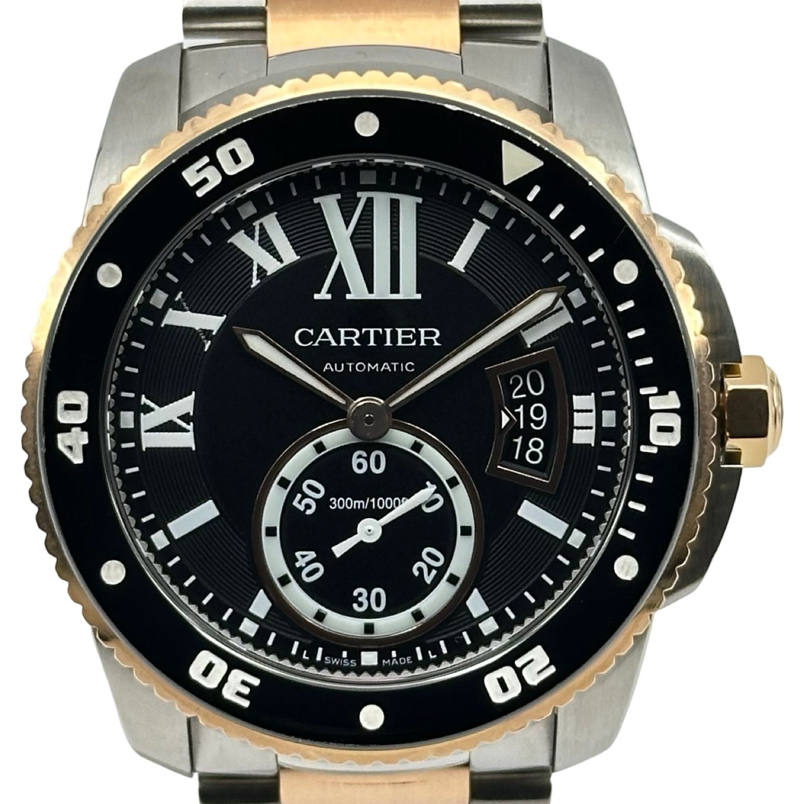 カルティエ Cartier カリブルドゥカルティエ　ダイバー W7100054 ブラック ピンクゴールド/ステンレススチール 自動巻き メンズ 腕時計