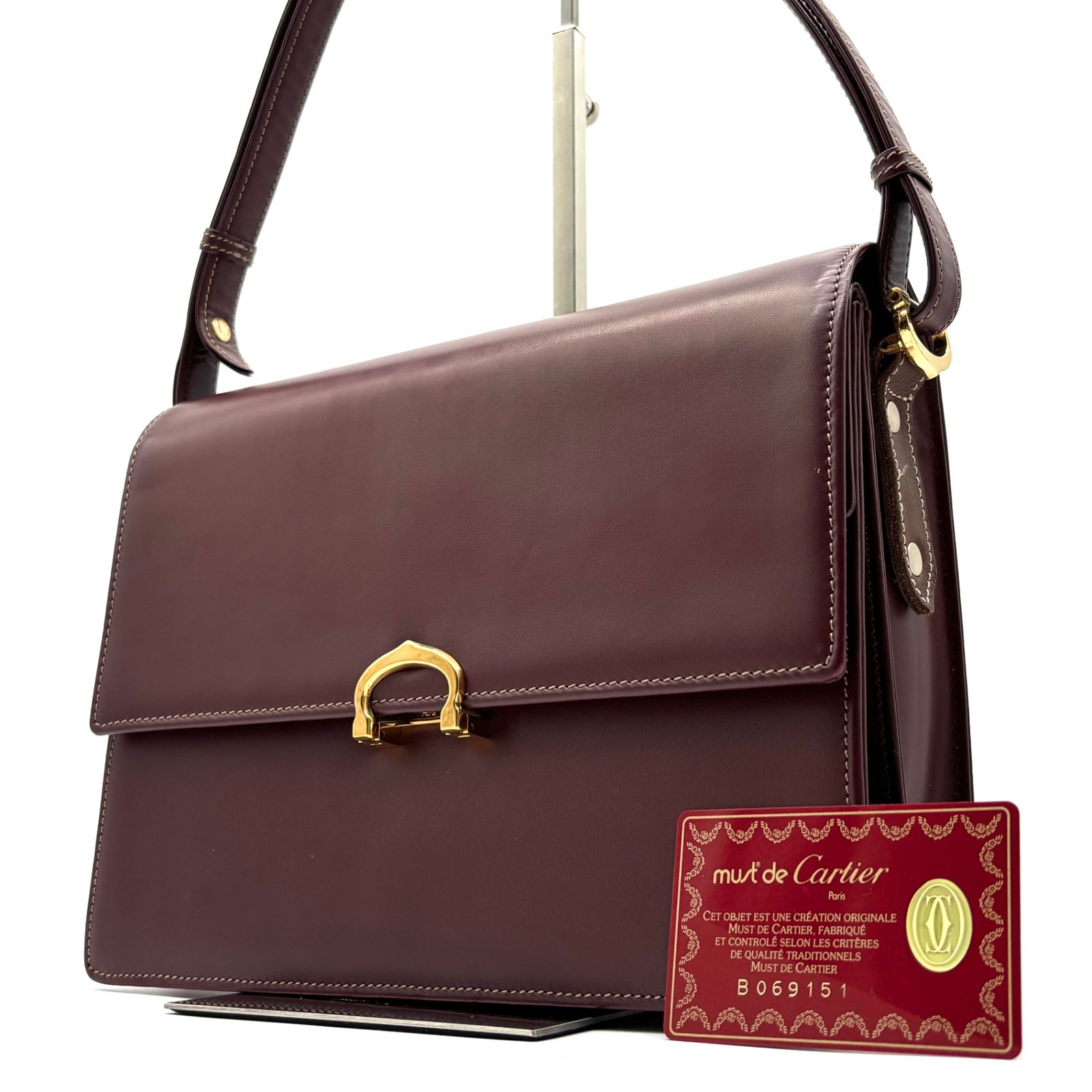 Cartier ショルダーバッグ マストライン レザー ボルドー ゴールド金具 