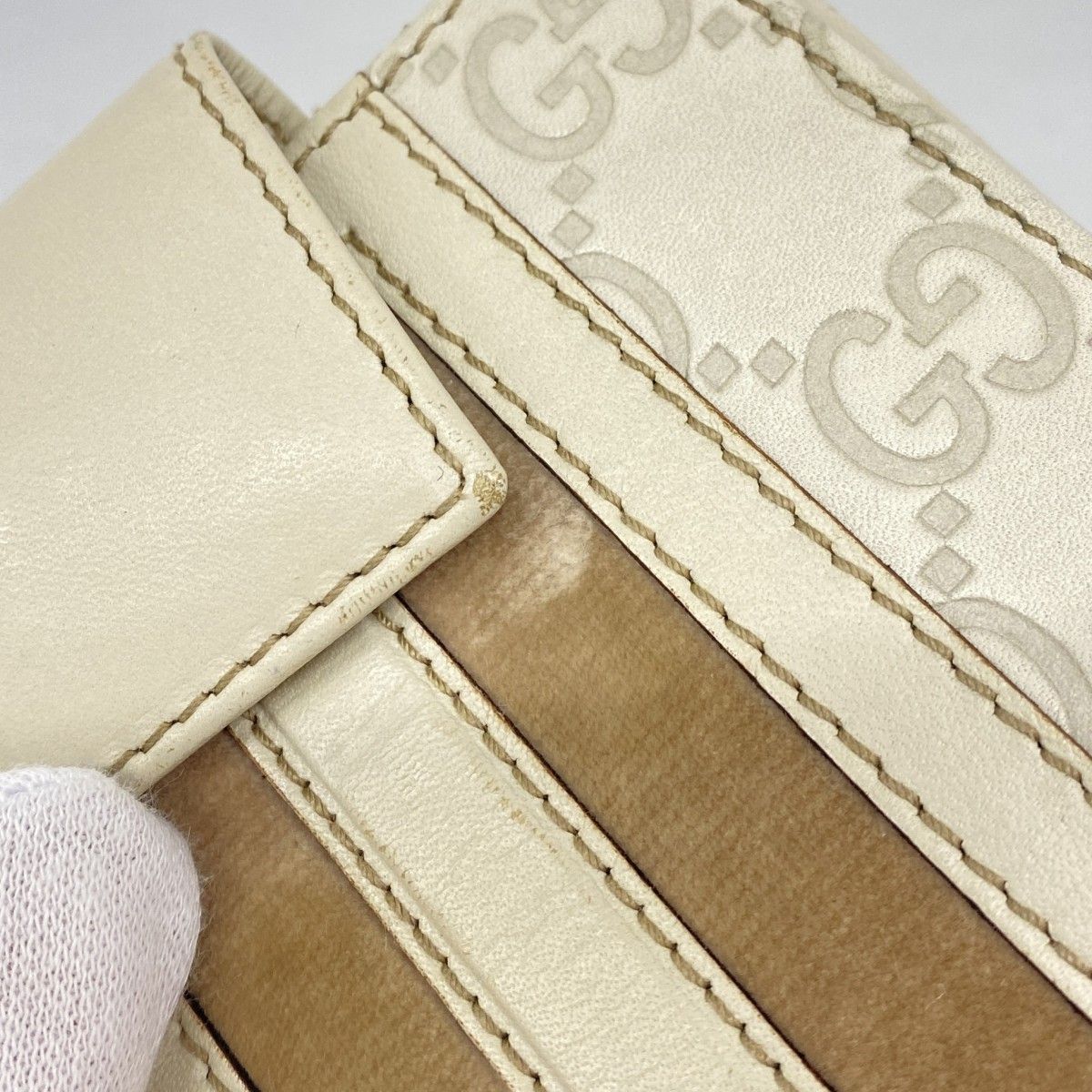 【6fc3626-k】グッチ 財布 グッチシマ 150672 レザー ベージュ ゴールド金具【中古】レディース
