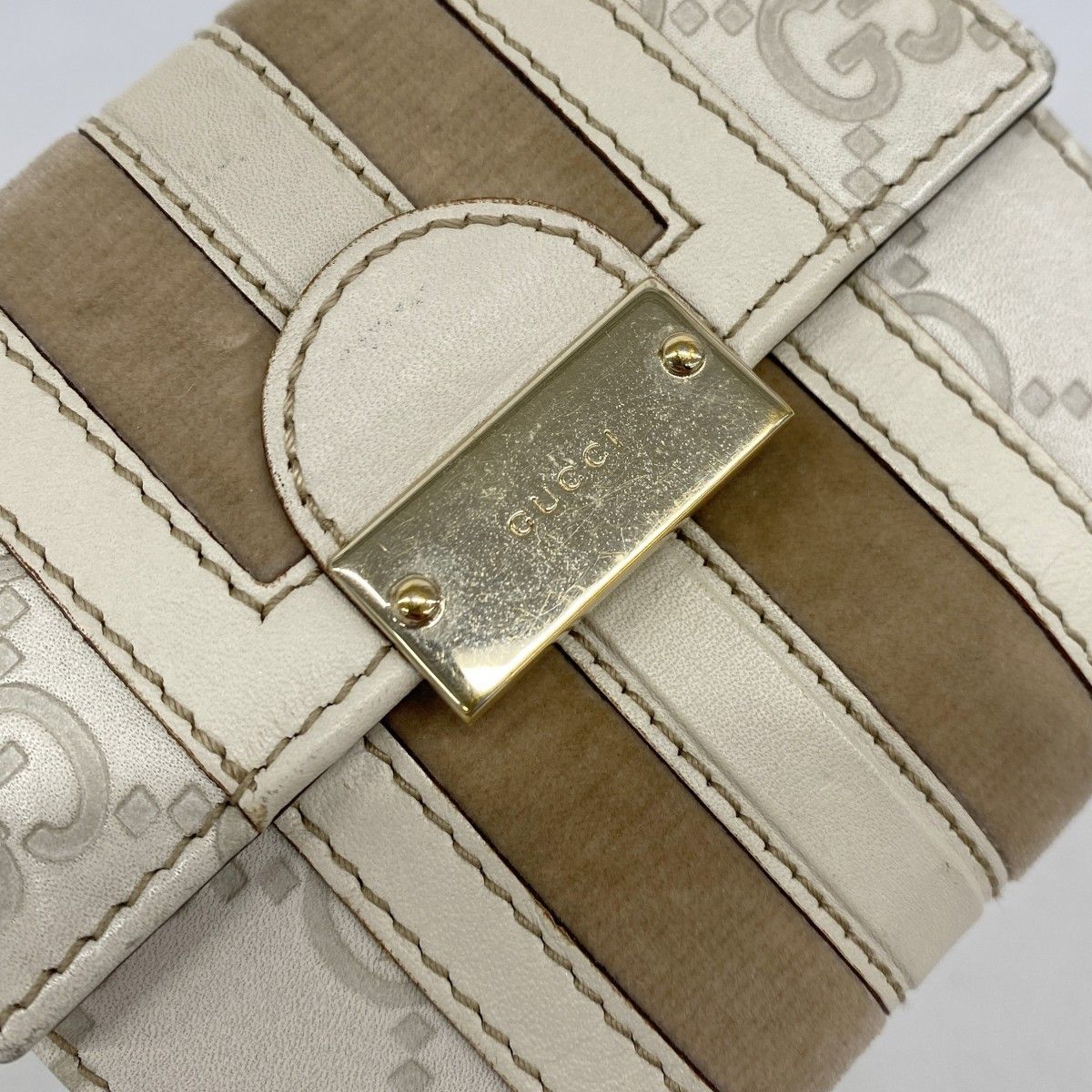【6fc3626-k】グッチ 財布 グッチシマ 150672 レザー ベージュ ゴールド金具【中古】レディース