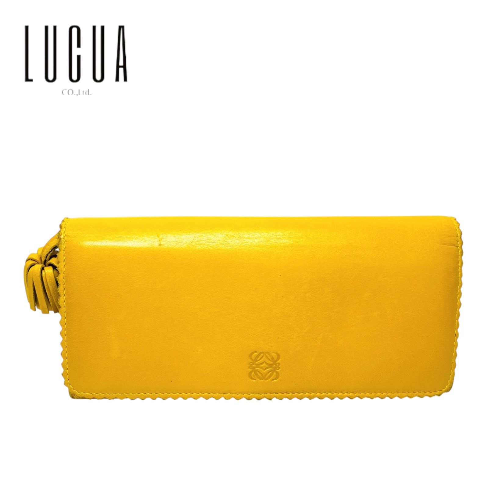 【Bランク】　LOEWE　ロエベ　アナグラム　タッセル　フラップ　ロングウォレット　イエロー　　（59746）