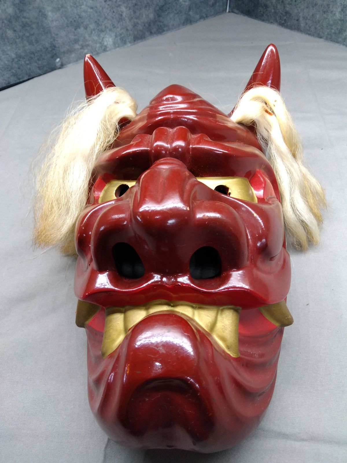 赤鬼面 お面 鬼面 能面 神楽面 民芸品 魔除け 壁掛け 飾り面 レトロ