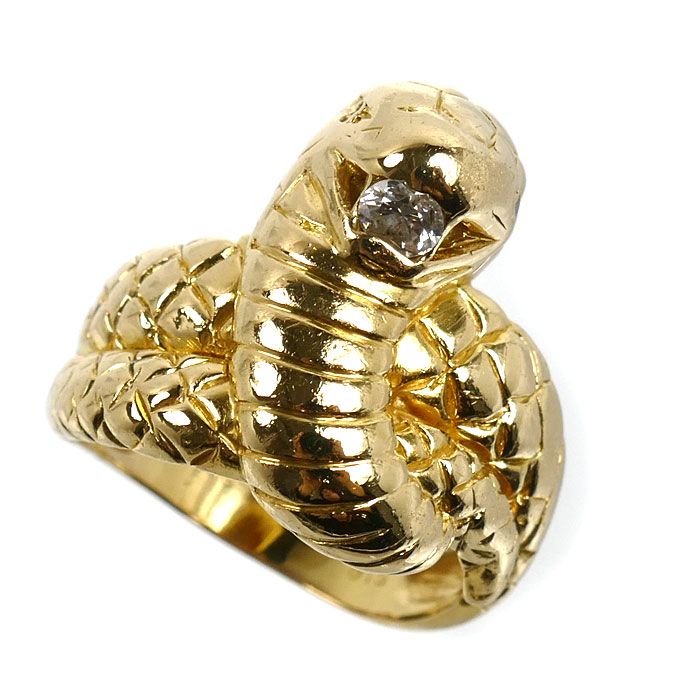 K18YG イエローゴールド スネーク リング・指輪 ダイヤモンド0.15ct 12