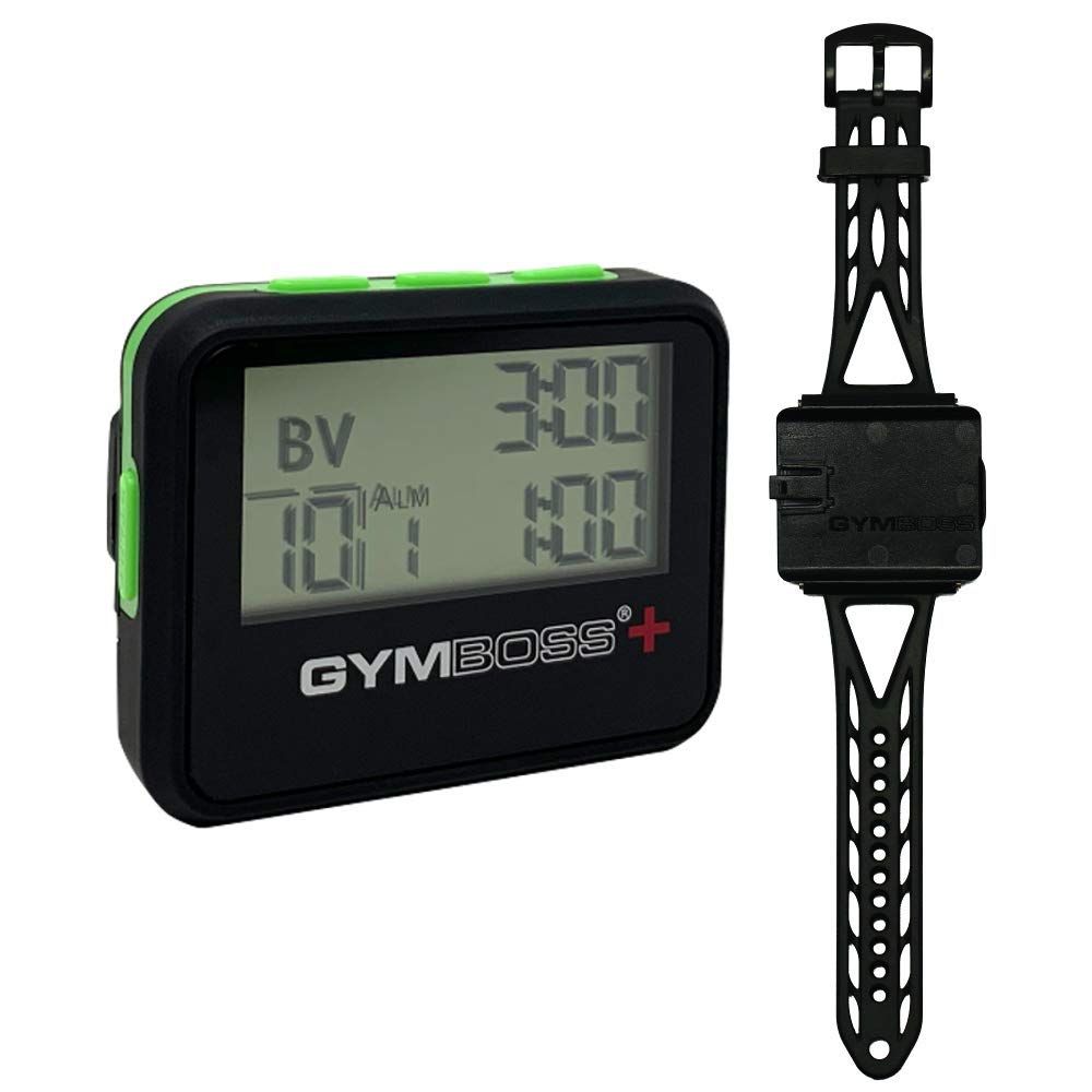 Gymboss PLUS インターバルタイマー & ストップウォッチ + Gymboss ウォッチストラップ – バンドル (ブラック/グリーン ソフトコート) [ブラック / グリーン ソフトコート]
