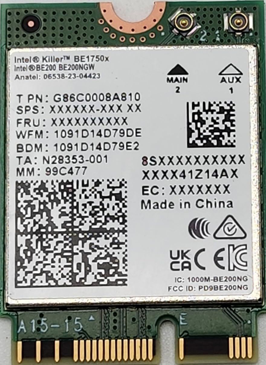 Intel Killer BE200 1750x & BT 5.4 Wi-Fi 7カード M.2.pcie Key Eインターフェイス付き Intelプロセッサー用 シングルパック。超低レイテンシーでゲームに最適。ホワイト/グリーン。