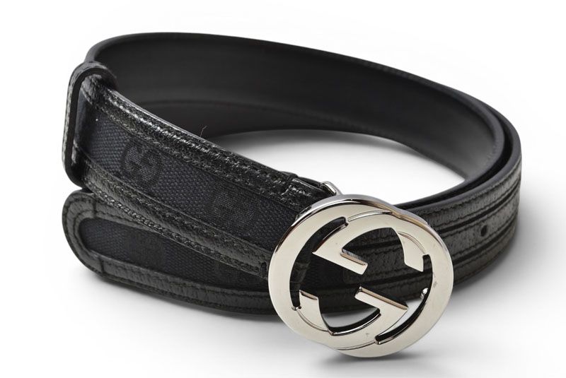 GUCCI ブラックレザーベルト GGロゴ付き グッチ ベルト ユニセックス GUCCI GGバックル GGブラック/ブラック