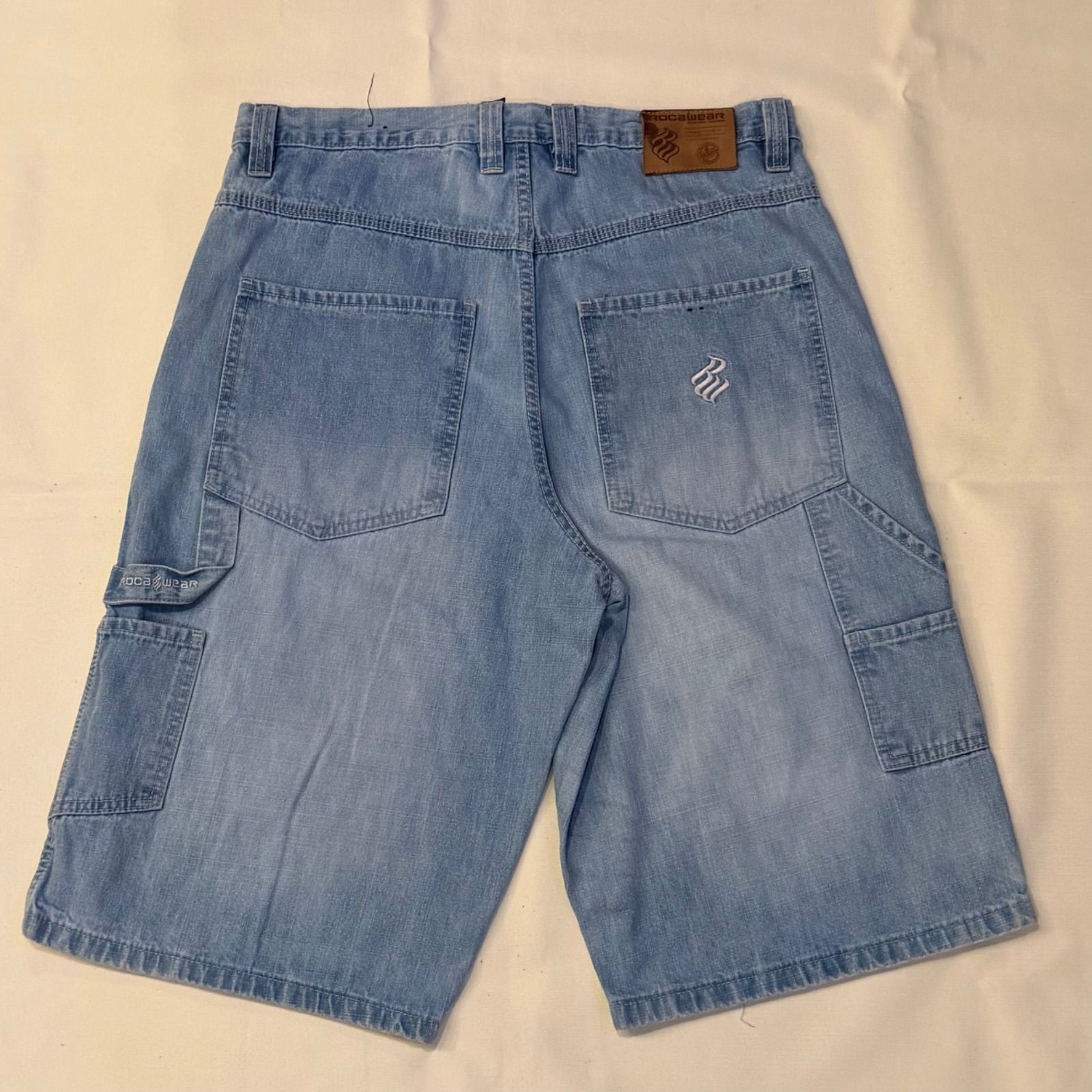 90s 00s　rocawear　hiphop　ショート　ハーフ　デニム　ジョーツ　パンツ　ワイド　極太　bboy　Y2K　海外　ストリート　ペインター　刺繡　W36　【P-260】