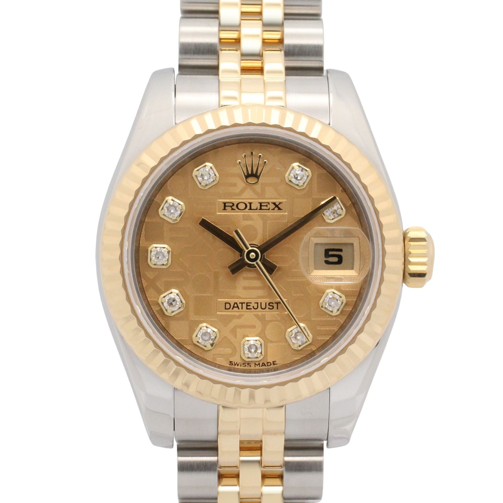 ロレックス ROLEX 腕時計 デイトジャスト 10Pダイヤ G番 179173G CH/コン/NP K18（イエローゴールド） ステンレススチール デイトジャスト 10Pダイヤ G番 レディース
