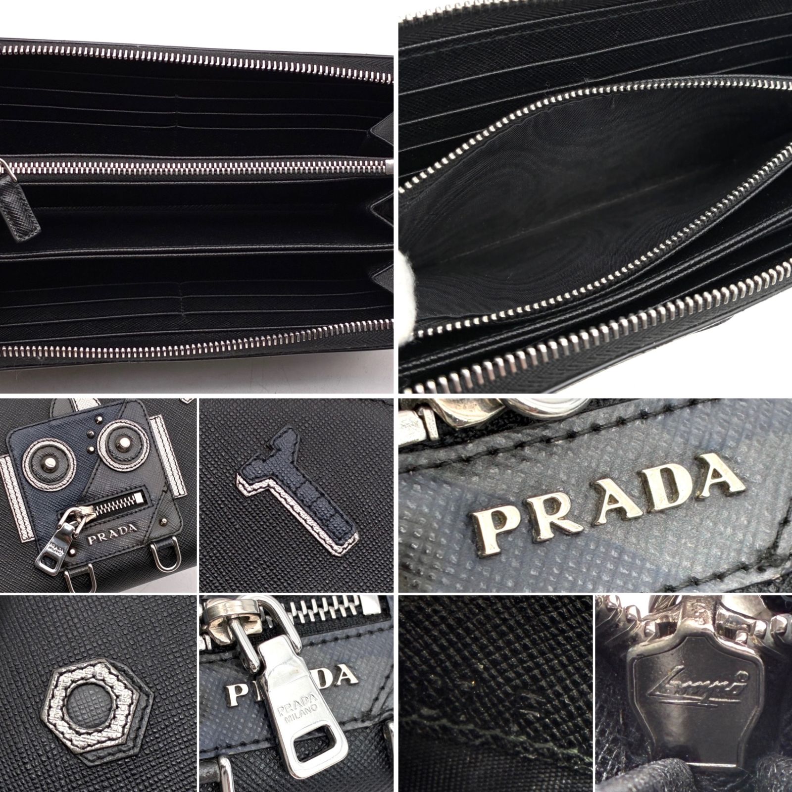 未使用に近い プラダ PRADA サフィアーノ ロボット ラウンドジップ 長
