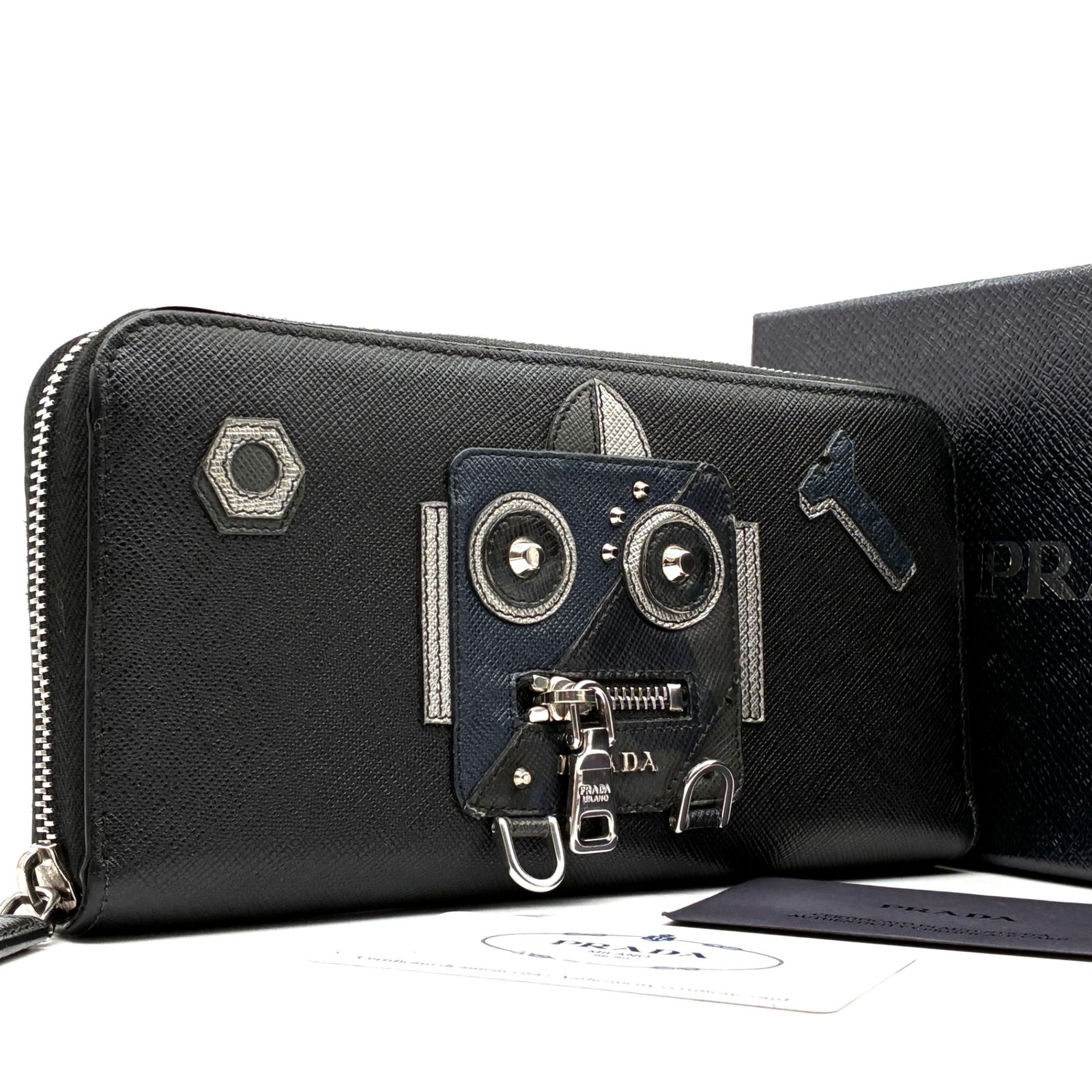 未使用に近い プラダ PRADA サフィアーノ ロボット ラウンドジップ 長