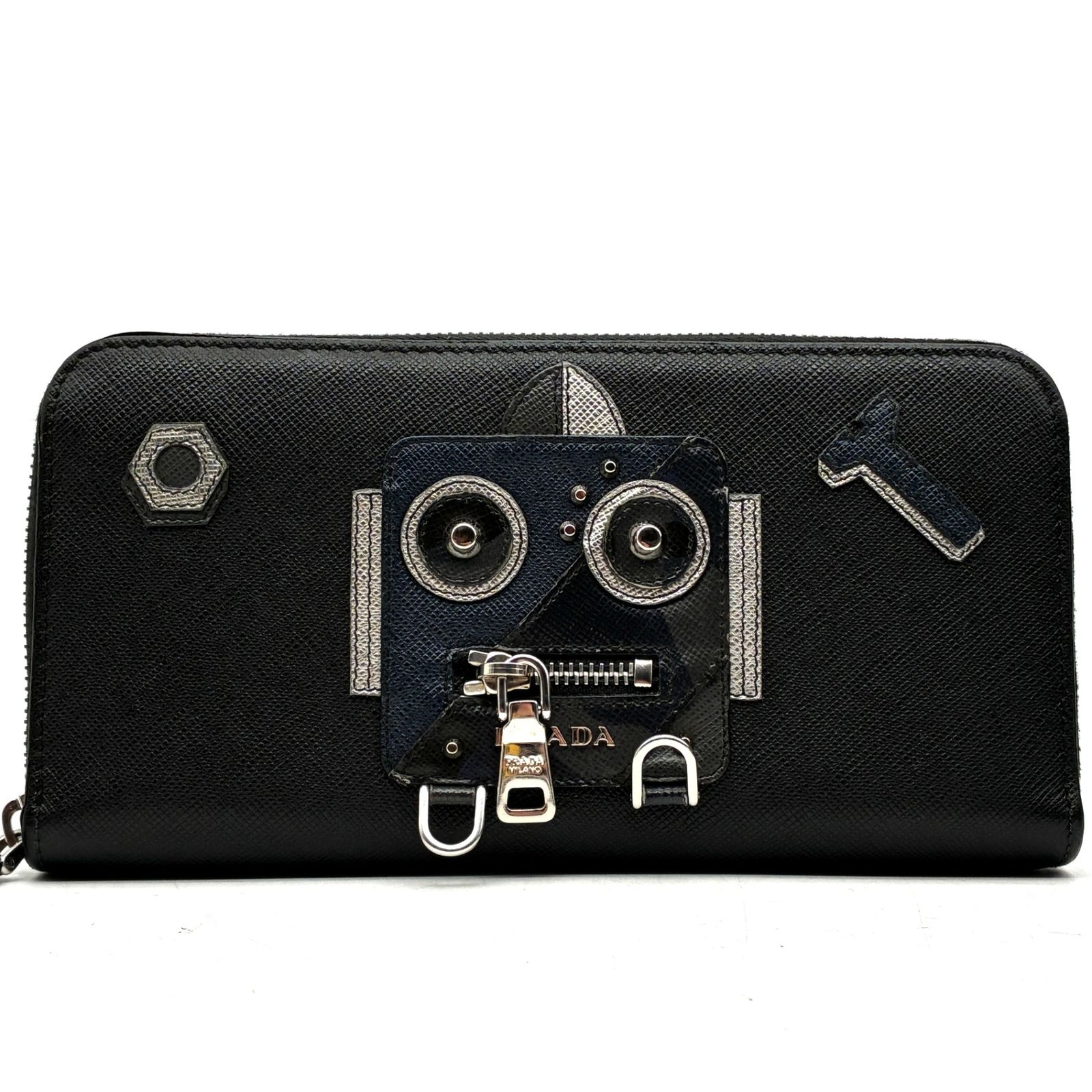 未使用に近い プラダ PRADA サフィアーノ ロボット ラウンドジップ 長