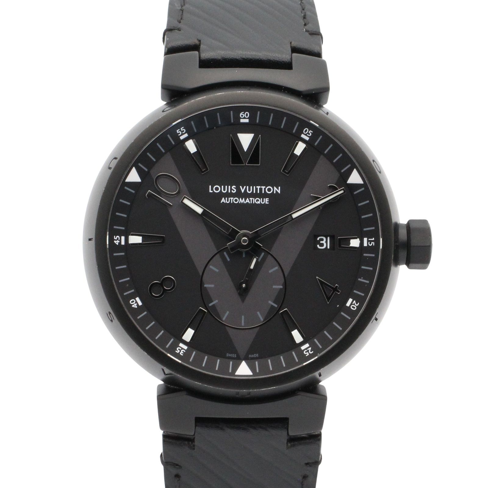 ルイ・ヴィトン LOUIS VUITTON 腕時計 タンブール オールブラック Q1D22 ブラック ステンレススチール レザーベルト タンブール オールブラック メンズ Used A