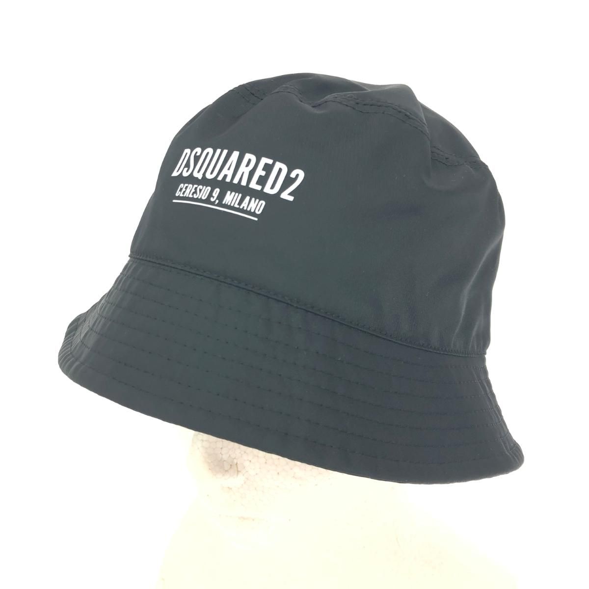 【美品中古】DSQUARED2ディースクエアード★ナイロンハット ブラック Dsquared2 ディースクエアード バケットハット S イタリア製/ロゴ