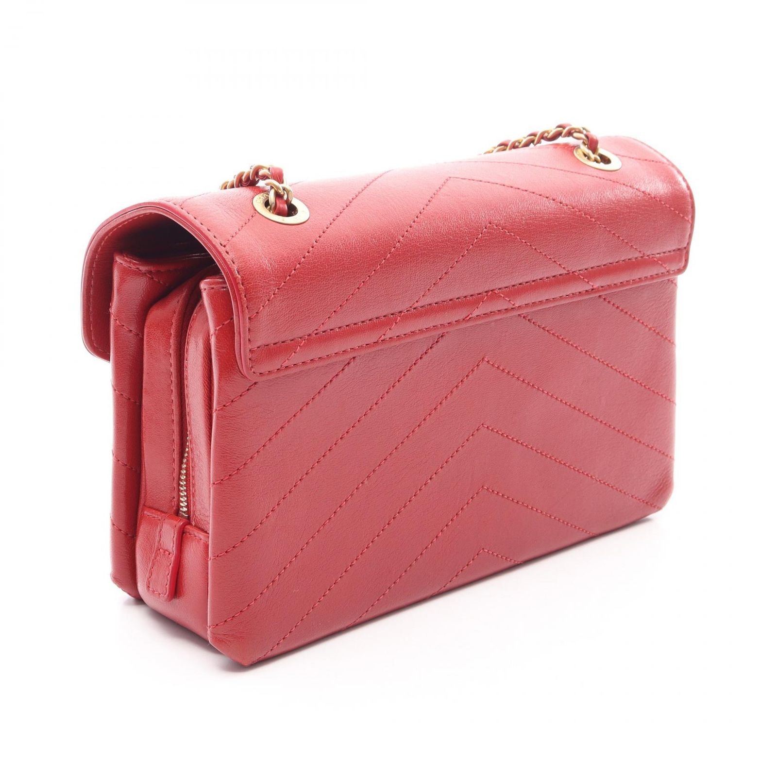 シャネル CHANEL ショルダーバッグ シェブロン Vステッチ レッド