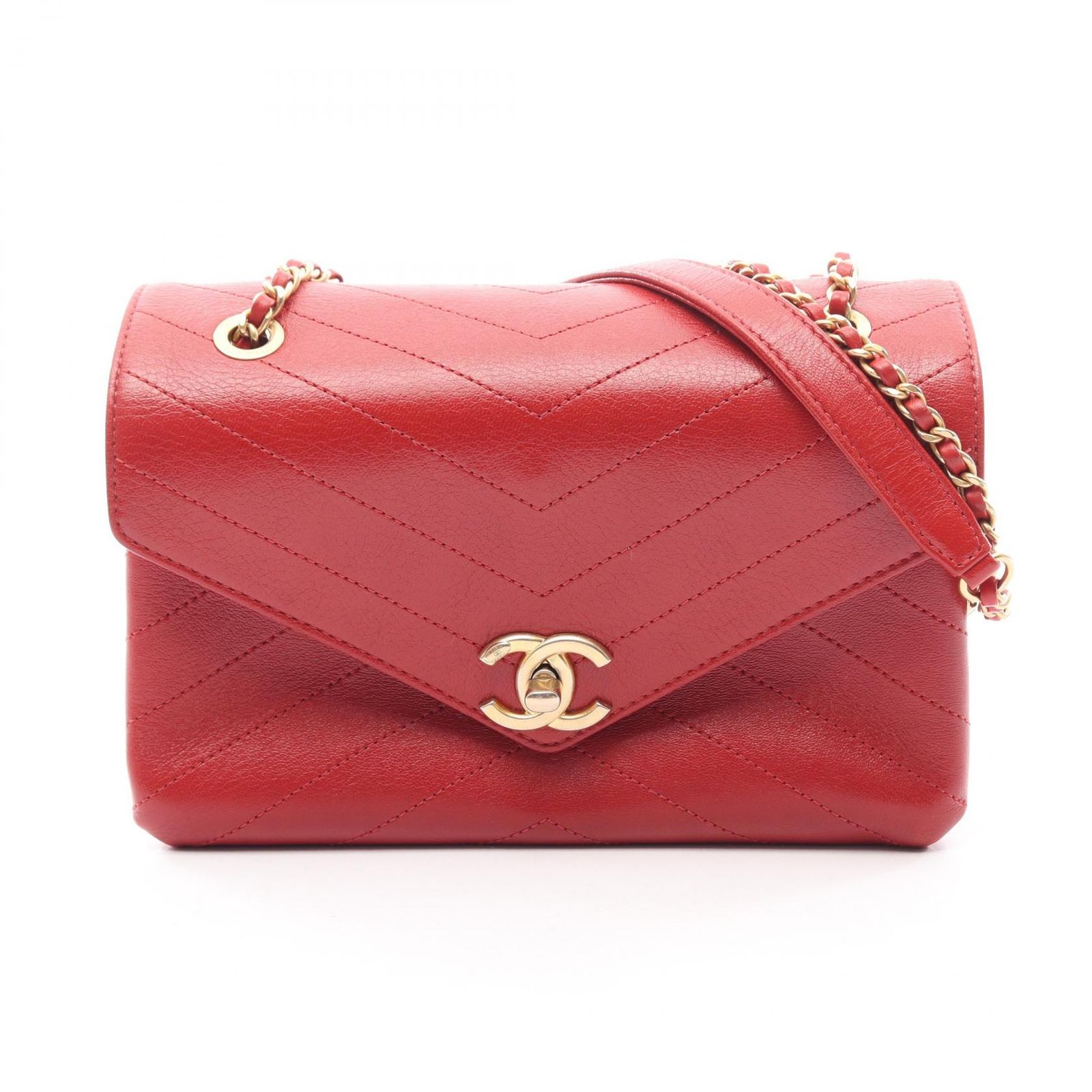 シャネル CHANEL ショルダーバッグ シェブロン Vステッチ レッド