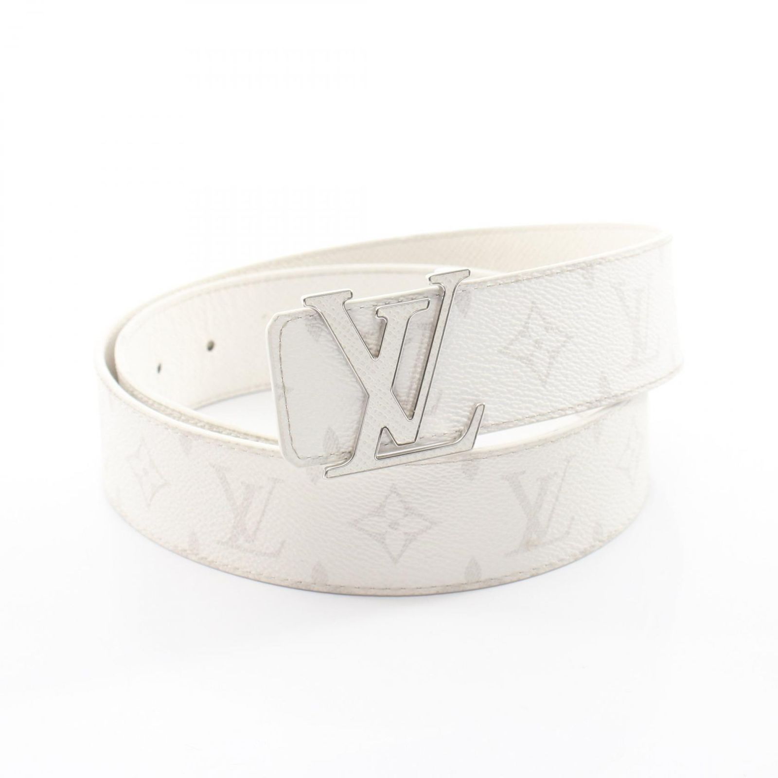 ルイ・ヴィトン LOUIS VUITTON ベルト LVイニシャル 40MM リバーシブル シルバー金具 M0713 レザー PVCコーティングキャンバス ベルト メンズ Used B