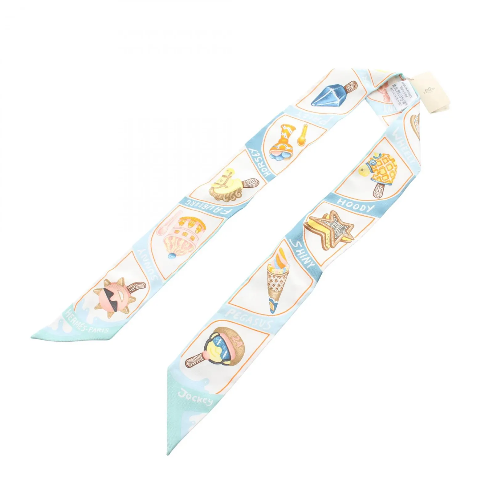 エルメス HERMES スカーフ ツイリー FUNNY ICE CREAM ブルー系 シルク