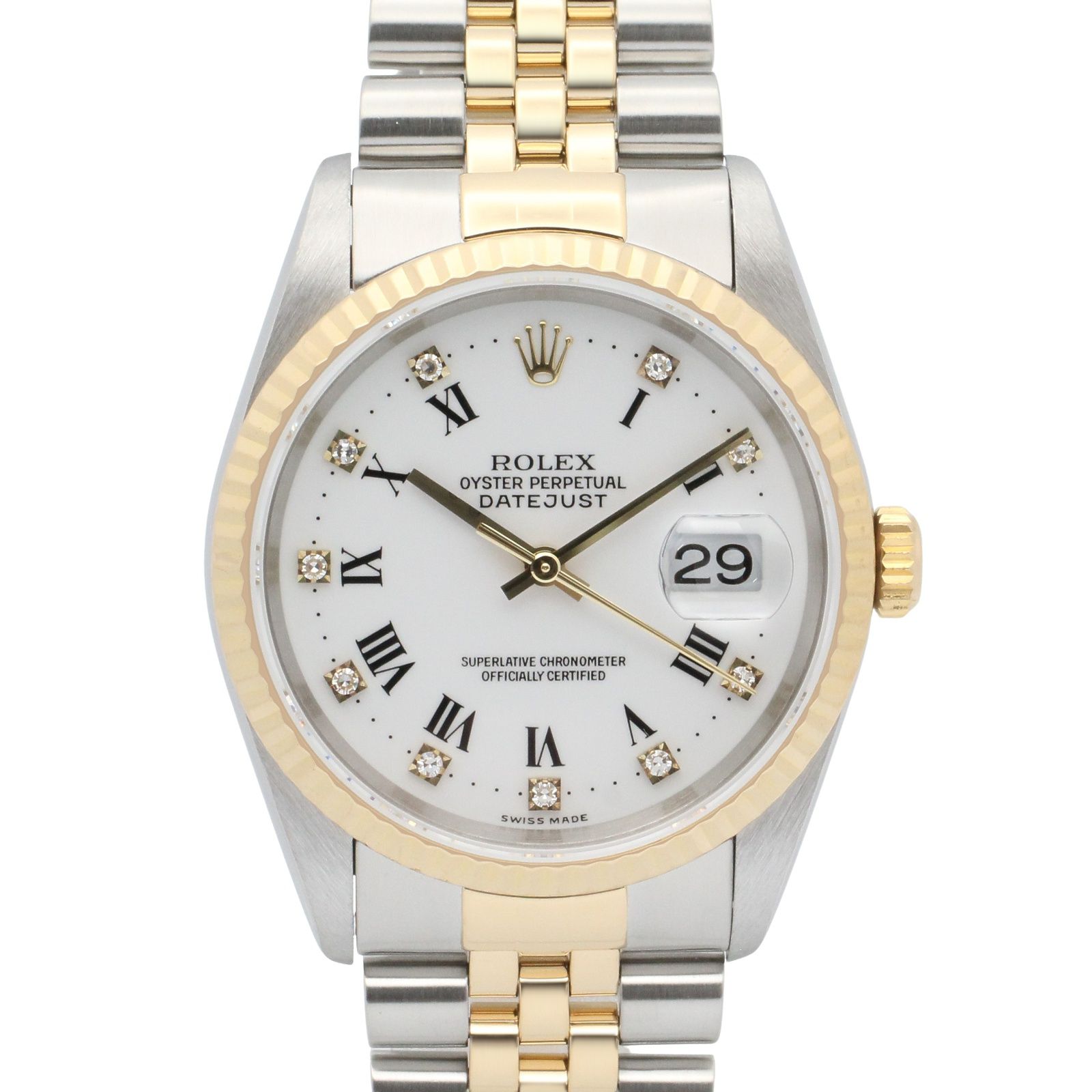 ロレックス ROLEX 腕時計 デイトジャスト 10Pダイヤ U番 16233G WH/RO/QP K18（イエローゴールド） ステンレススチール デイトジャスト 10Pダイヤ U番 メンズ Used A