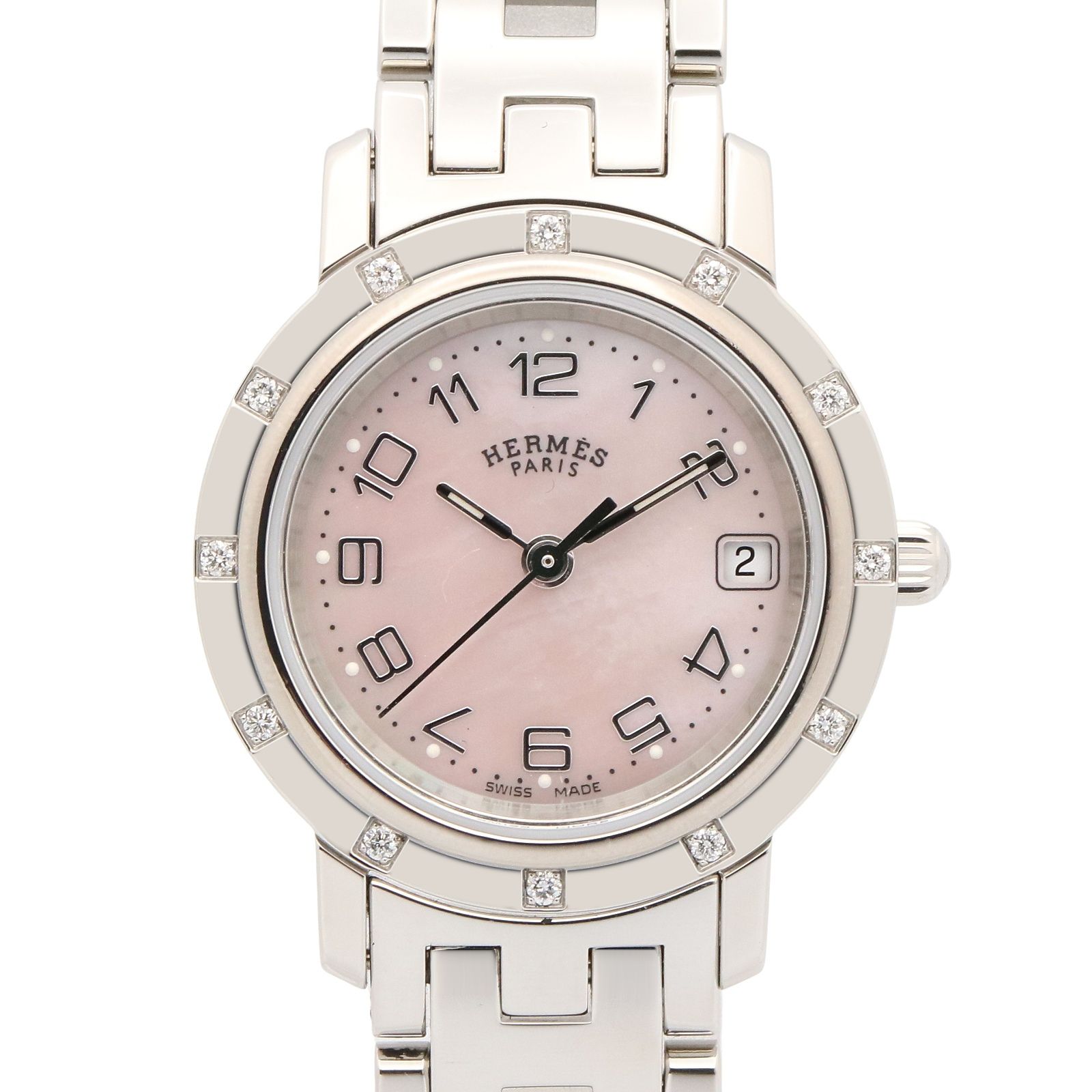 エルメス HERMES 腕時計 クリッパーナクレ 12Pダイヤ CL4.230 ピンク 