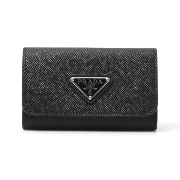 プラダ ブランド小物 メンズ レディース キーリング付き4連キーケース 鍵入れ サフィアーノレザー ブラック 1PG004 PRADA 中古