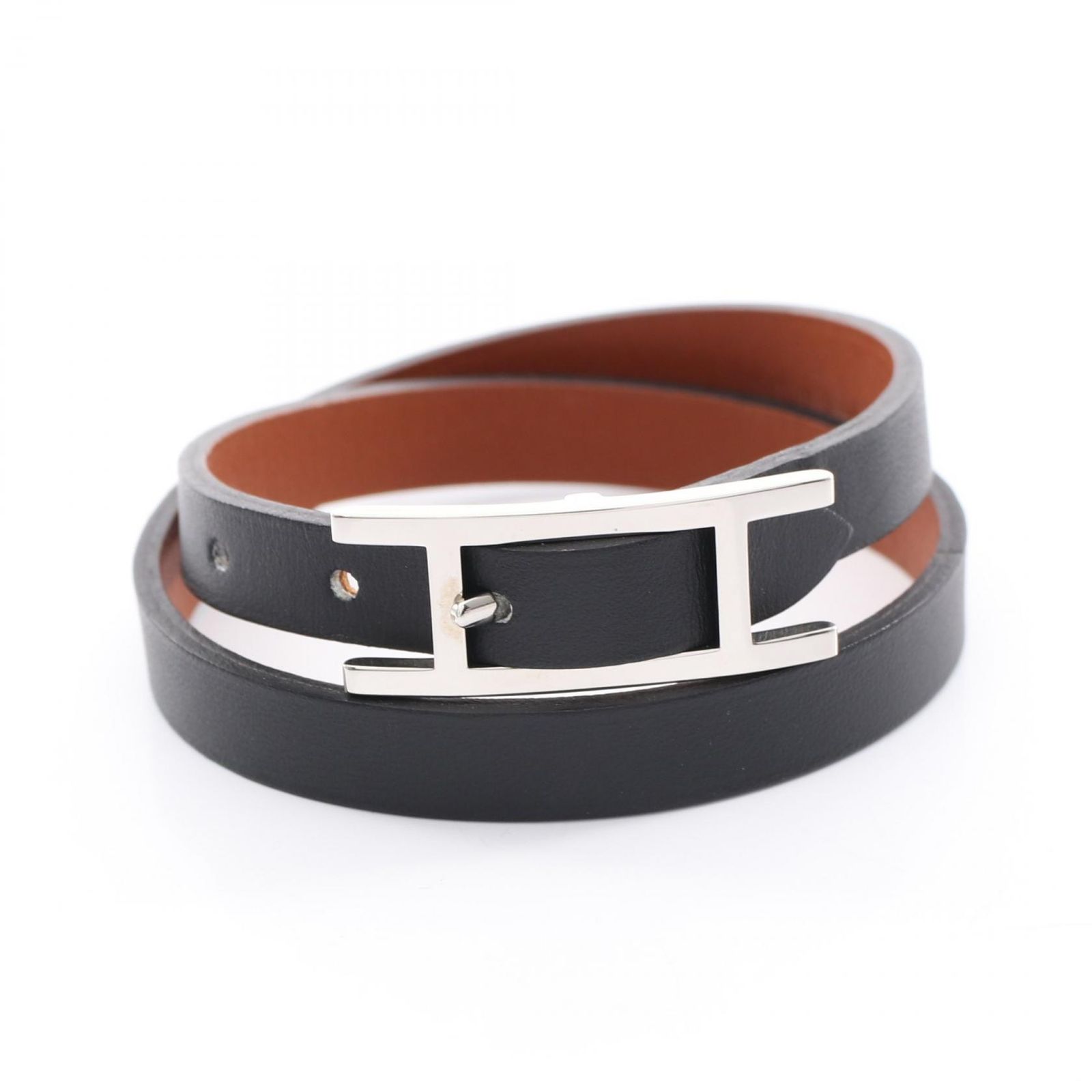 エルメス HERMES ブレスレット ビーアピ ドゥブルトゥール シルバー金具 リバーシブル レザー ブレスレット レディース Used A