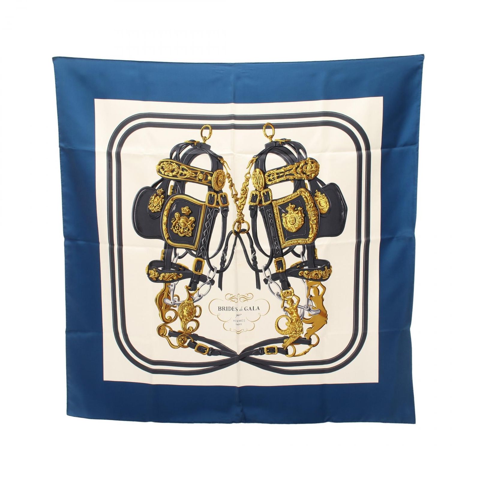 エルメス HERMES スカーフ カレ90 BRIDES de GALA ブルー系 シルク カレ90 レディース Used A