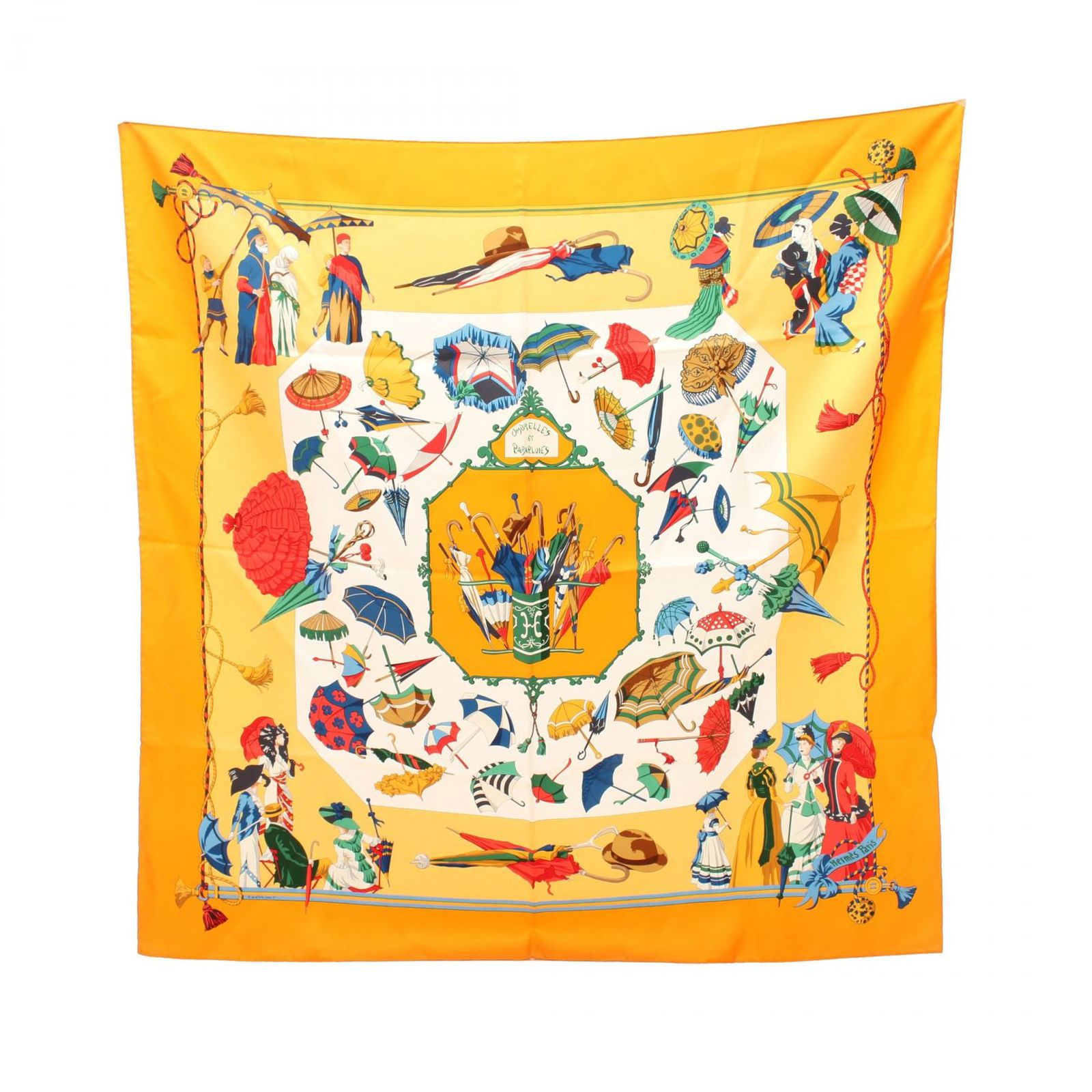 エルメス HERMES スカーフ カレ90 OMBRELLES ET PARAPLUIES オレンジ系 シルク カレ90 レディース Used A