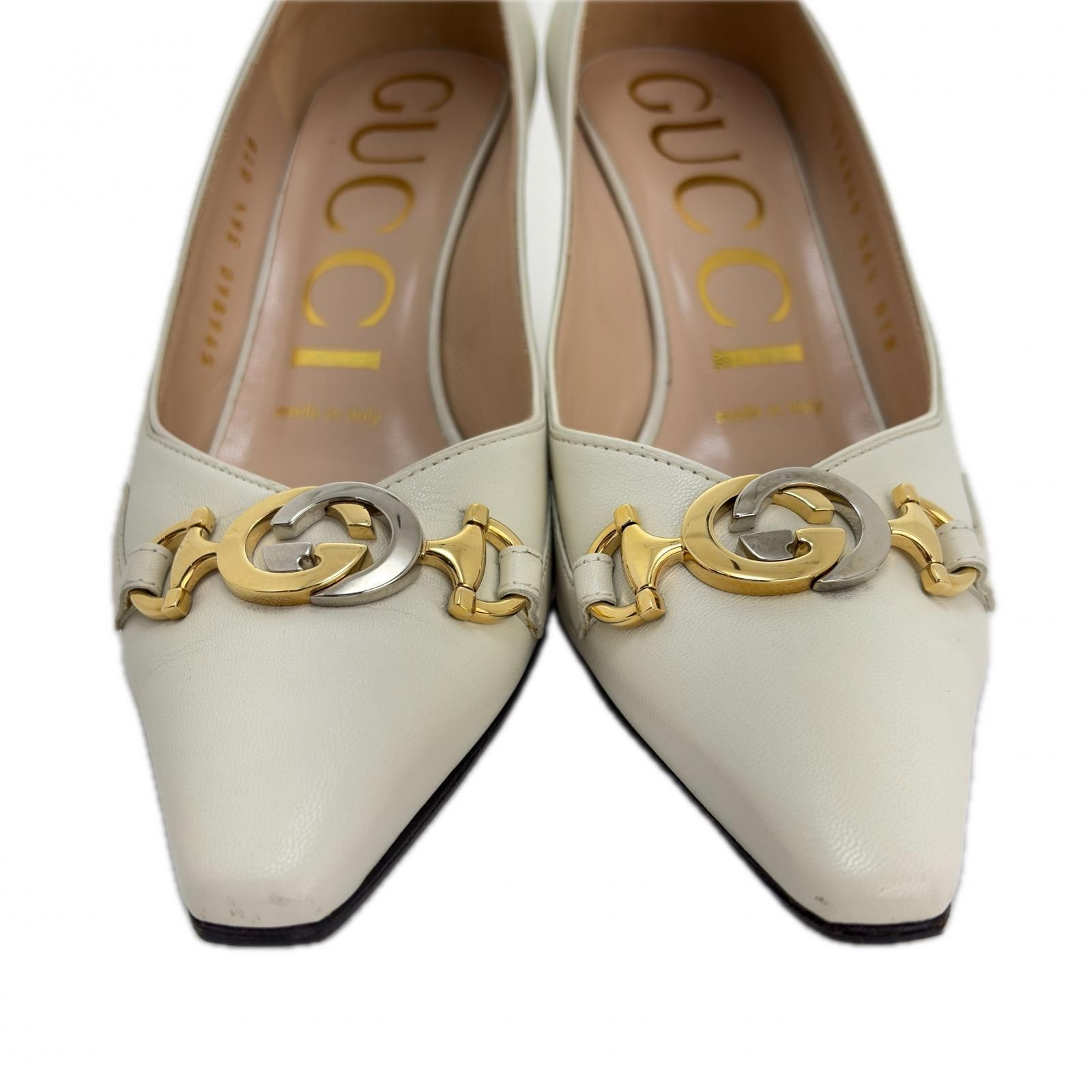 GUCCI グッチ 靴 ズゥミ パンプス くつ レザー ホワイト 【中古】【200 