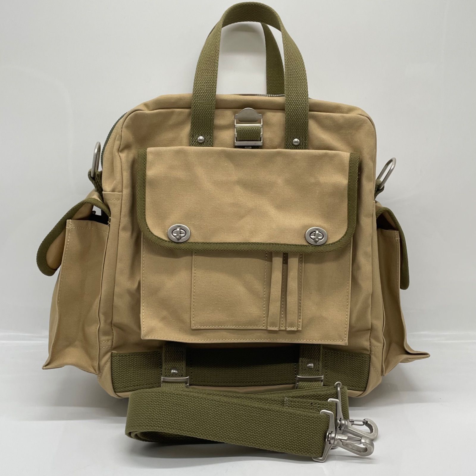 BN9357□一澤帆布 カメラバッグ 65 3WAY 手さげ ショルダーバッグ リュック ベージュ系 美品