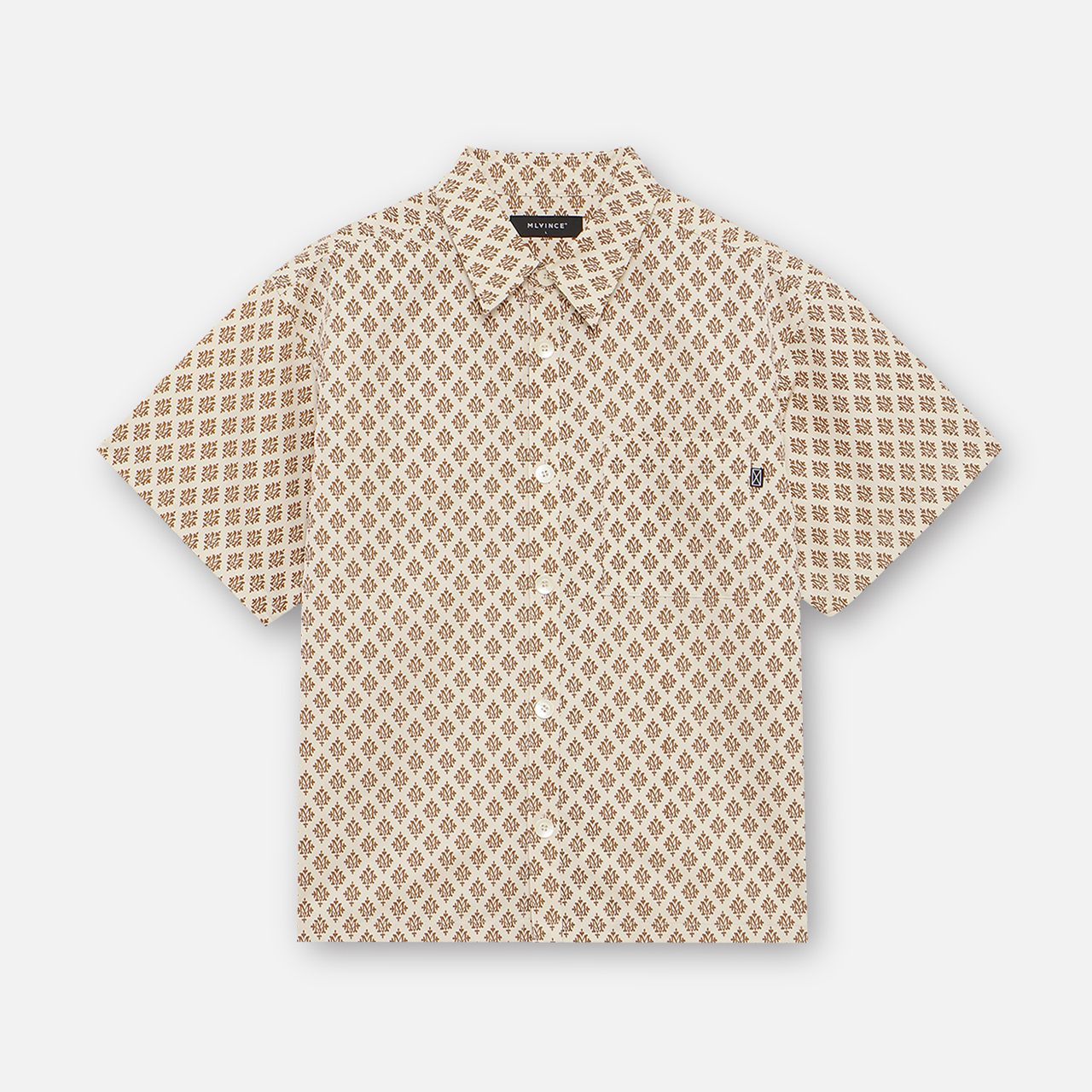 メルヴィンス MLVINCE MONOGRAM S/S SHIRTS CREAM 半袖シャツ 柄シャツ モノグラム ストリートファッション セットアップ